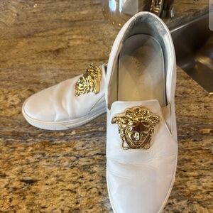 Versace White Leather Palazzo Medusa Slip On Sneakers Size 44